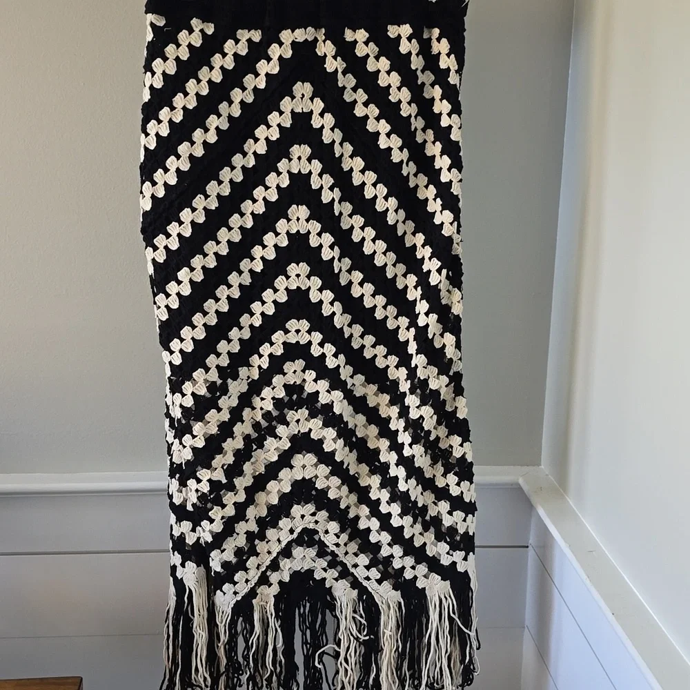 POL Black and White Chevron Curtain with Fringe